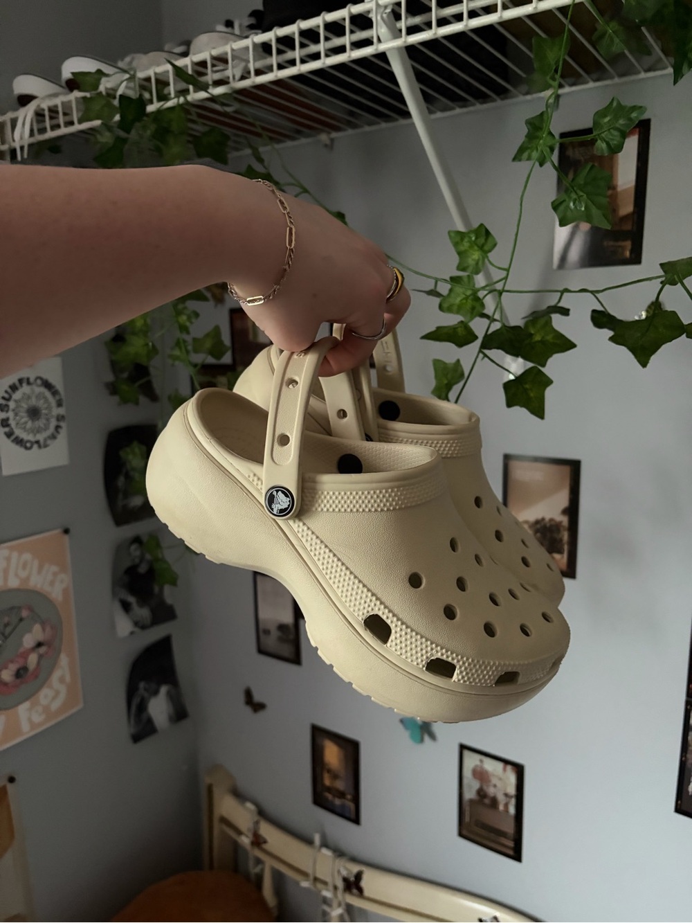 Tan Platform Crocs